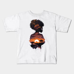 Watercolor black woman in African sunset Kids T-Shirt